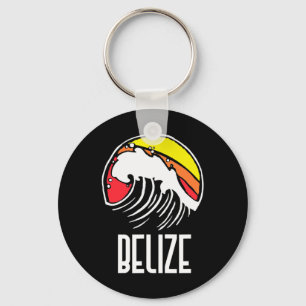 Belize Vintage 80s Retro Surfing Beach Wave Graphi Keychain