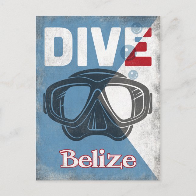 Belize Vintage Scuba Diving Mask Postcard (Front)