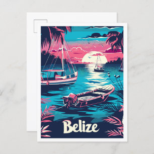 Belize Vintage Travel Illustration Postcard