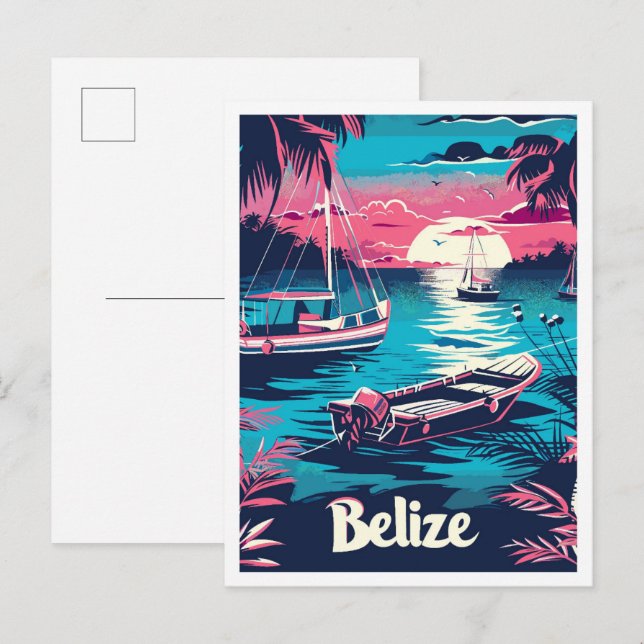 Belize Vintage Travel Illustration Postcard (Front/Back)