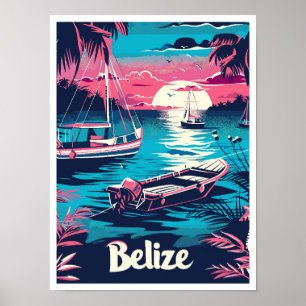 Belize Vintage Travel Illustration Poster