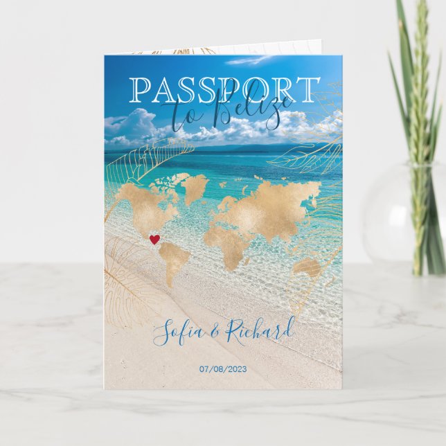 Belize Wedding Destination Passport  Map QR code Invitation (Front)