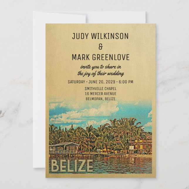 Belize Wedding Invitation Vintage Mid-Century (Front)