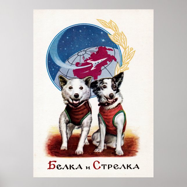 Belka and Strelka, space dogs — Soviet poster (Front)