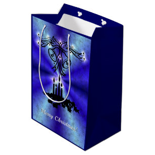 Bell, Candle, Christmas Artdeco on Blue Rainbow Medium Gift Bag