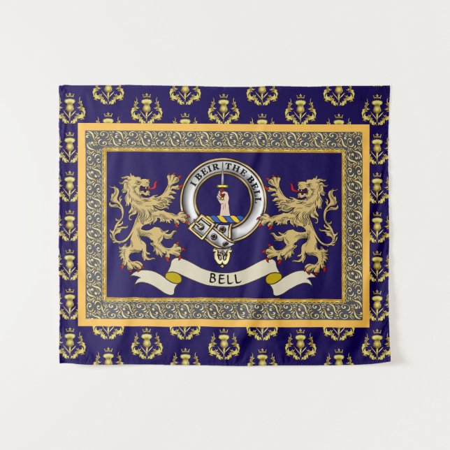 Bell Clan Badge Personalized Blue Tapestry (Front (Horizontal))