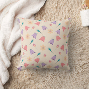 Bell Flowers Pattern on Beige Background Throw Pillow