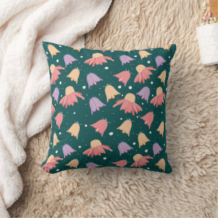 Bell Flowers Pattern on Dark Green Background Throw Pillow