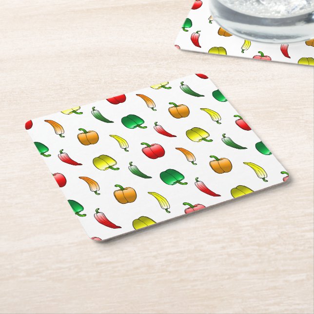 Bell Peppers and Sweet Long Peppers Square Paper Coaster (Angled)