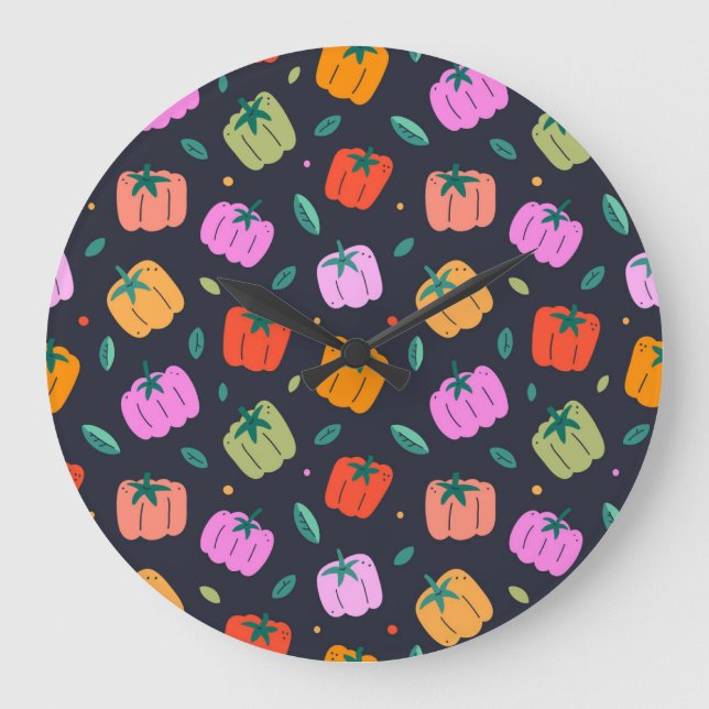 Bell Peppers Hand Drawn Vegetable Large Clock (Front)