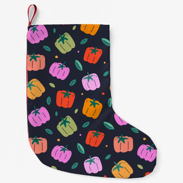 Bell Peppers Hand Drawn Vegetable Small Christmas Stocking (Front)