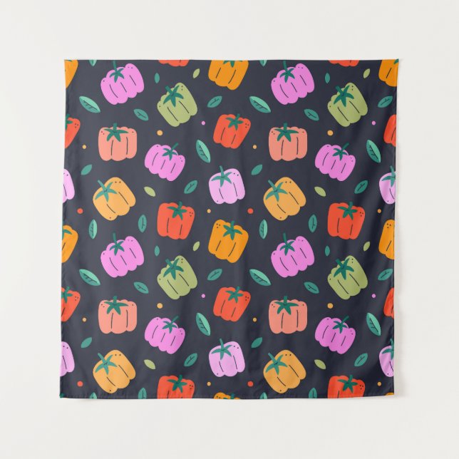 Bell Peppers Hand Drawn Vegetable Tapestry (Front)