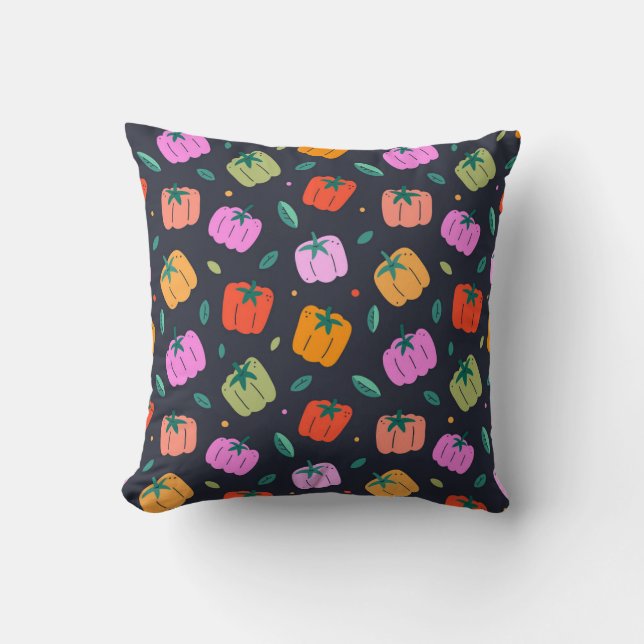 Bell Peppers Hand Drawn Vegetable Throw Pillow (Front)