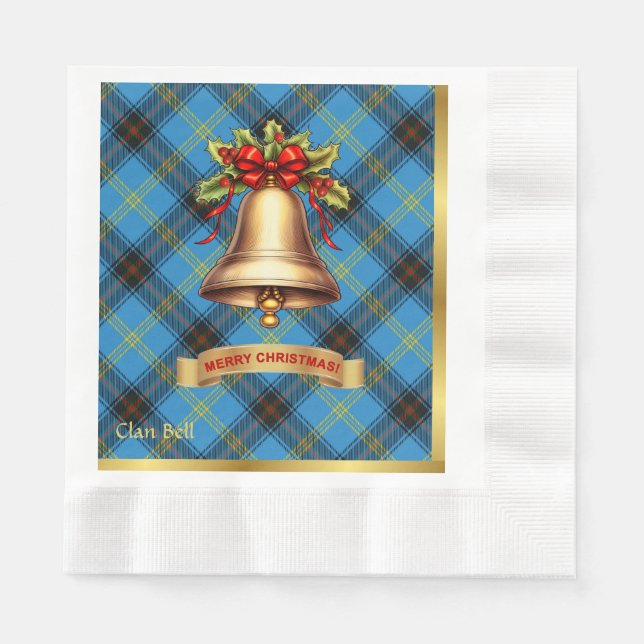 Bell Personalized Tartan Christmas Napkin (Front)