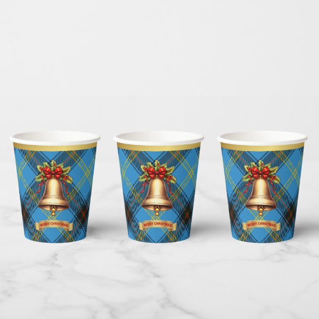Bell Personalized Tartan Christmas  Paper Cups (Multi)
