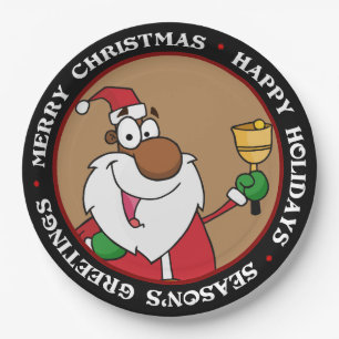 Bell Ringing Black Santa Claus Paper Plate
