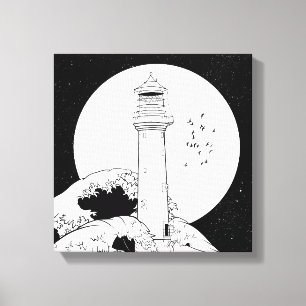Bell Rock lighthouse black and white Canvas Print