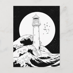 Bell Rock lighthouse black and white Postcard