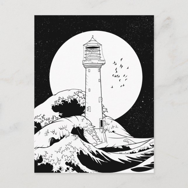 Bell Rock lighthouse black and white Postcard (Front)