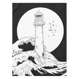 Bell Rock lighthouse black and white Tablecloth