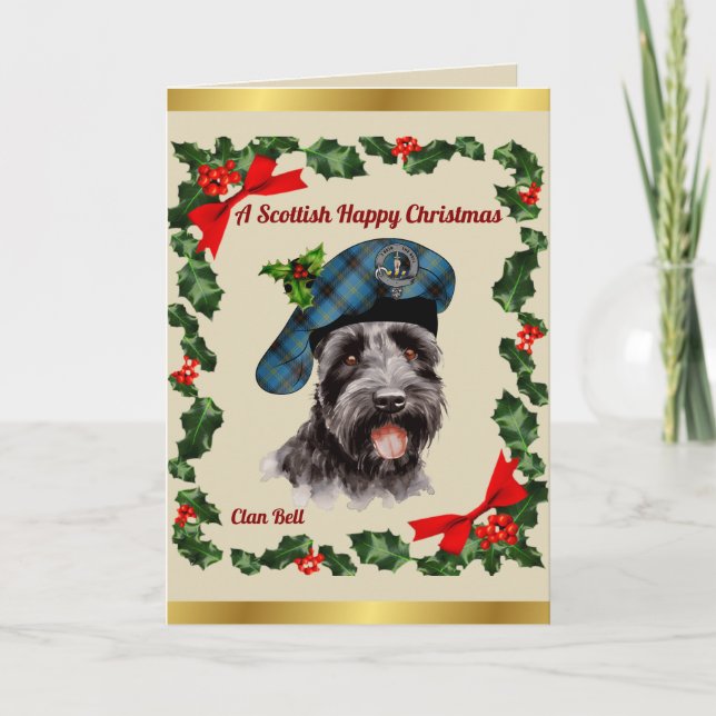 Bell Scottie Dog Personalized Xmas Card (Front)