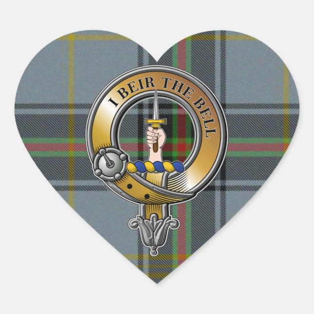 Bell Tartan & Badge Heart Sticker (Front)