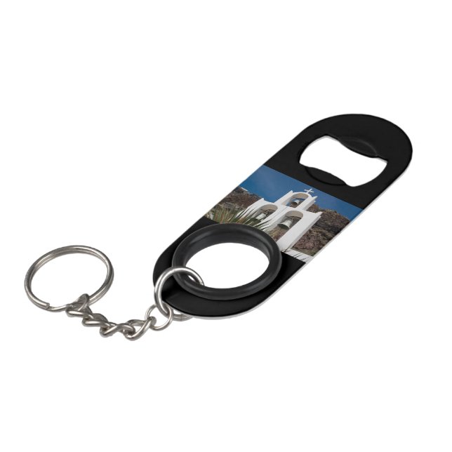 Bell tower keychain bottle opener (Front Angled)