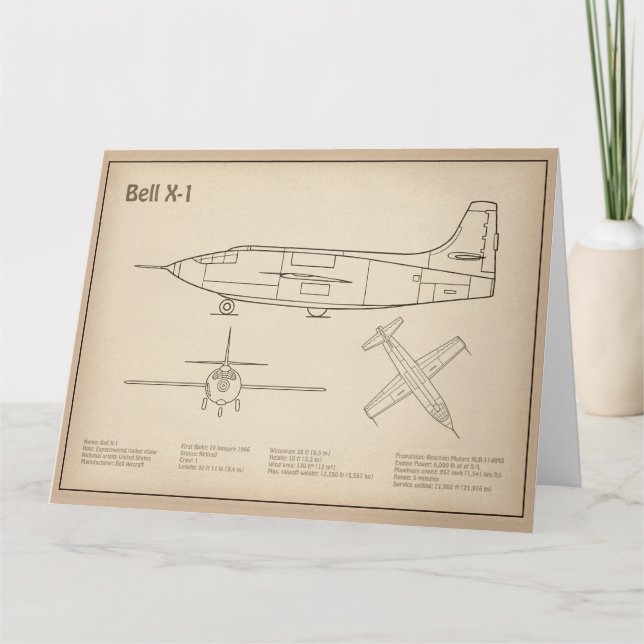 Bell X-1 - Airplane Blueprint Plans SD Thank You Card (Front)