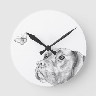 Bella A Boxer Labrador Retriever Dog Butterfly Round Clock