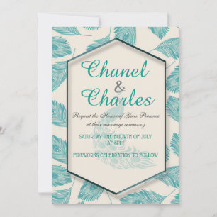 Bella Blue Peacock Geometric Wedding Invitation