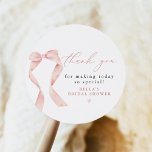 BELLA Blush Bow She's Tying the Knot Thank You Classic Round Sticker<br><div class="desc">The Bella Collection features watercolor blush pink coquette ribbon bows and an elegant calligraphy script font. This collection is delicate and feminine,  perfect for your 'tying the knot' themed event.</div>