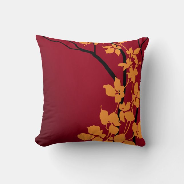 Bella Cherry Blossoms | deep red tangerine Throw Pillow (Front)