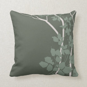 Bella Cherry Blossoms grey dark sage jade mist Throw Pillow
