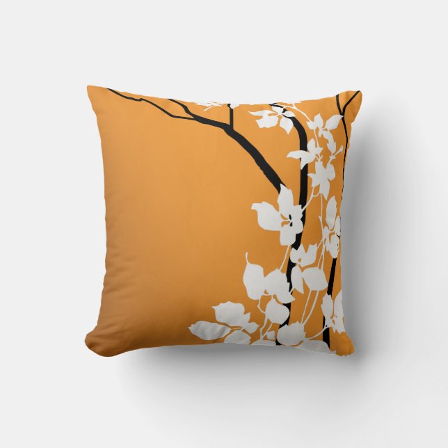 Bella Cherry Blossoms | tangerine orange white Throw Pillow (Front)