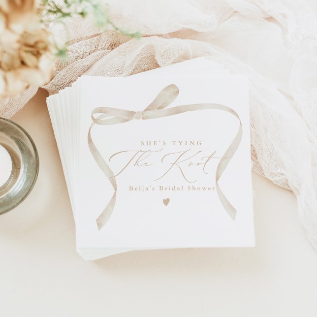 BELLA Ivory Bow She's Tying the Knot Bridal Shower Napkin (Creator Uploaded)