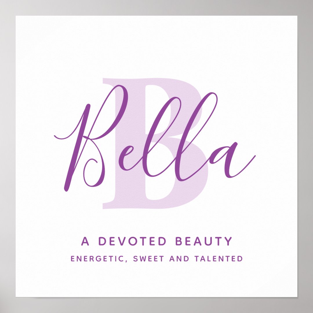 Bella name meaning shades of purple text custom poster Zazzle