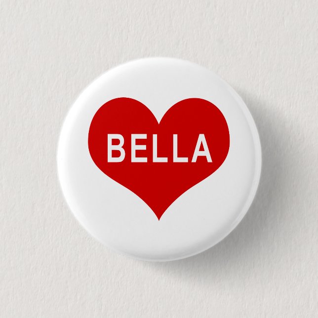 BELLA NAME Red Love Heart Button (Front)