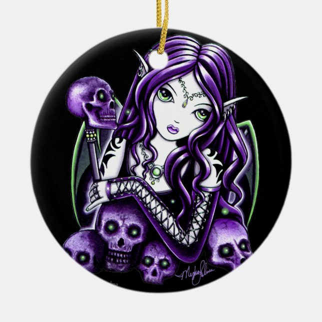 "Belladonna" Purple Skull Fairy Ornament (Front)