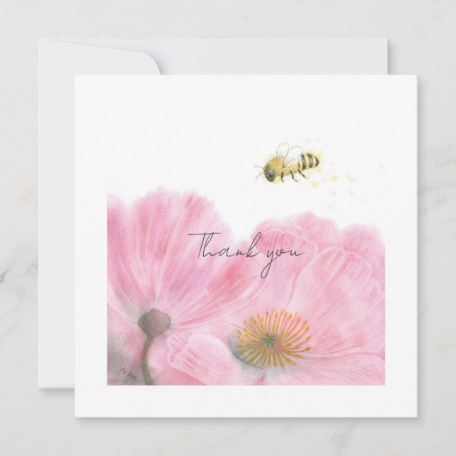 Belle Abee et Fleurs roses Carte de remerciements  (Devant)