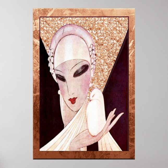 Belle affiche Art déco dame (avec oiseau) (Devant)