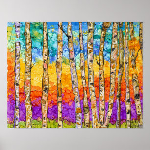 Belle affiche colorée d'arbre d'Aspen - 14"x11"