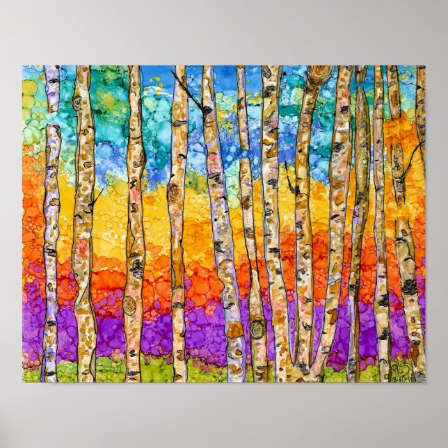 Belle affiche colorée d'arbre d'Aspen - 14"x11" (Devant)