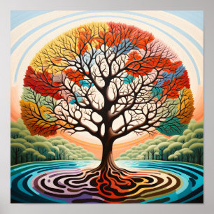 Belle affiche colorée de l'arbre Op Art