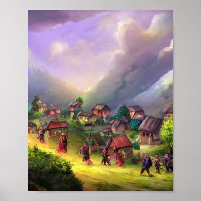 Belle affiche d'Art numérique de village (Devant)