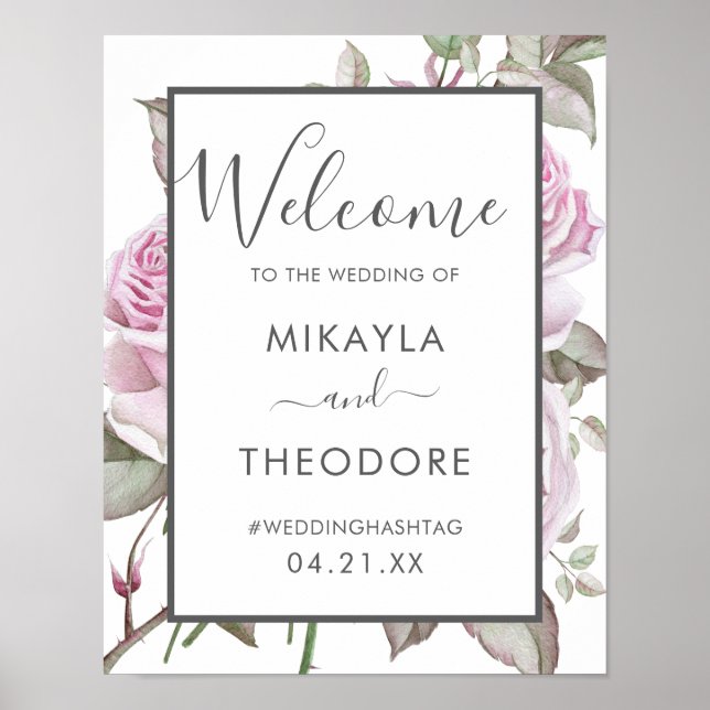 Belle Affiche de bienvenue Mariage Rose violette (Devant)