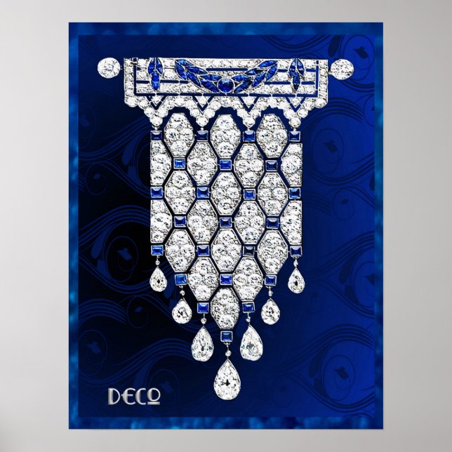 Belle affiche de bijoux Art Déco. (Bleu) (Devant)
