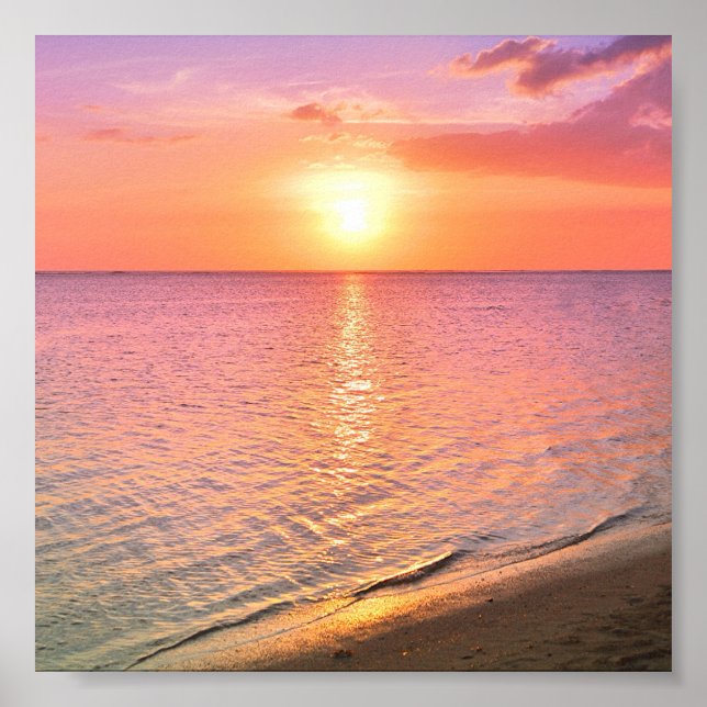 Belle affiche de coucher de soleil sur la plage de (Devant)