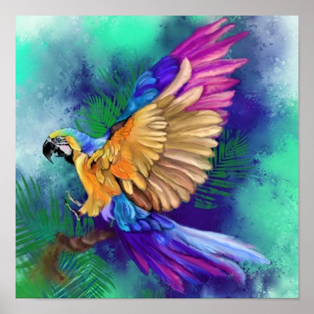 Belle affiche de perroquet coloré - Aquarelle (Devant)