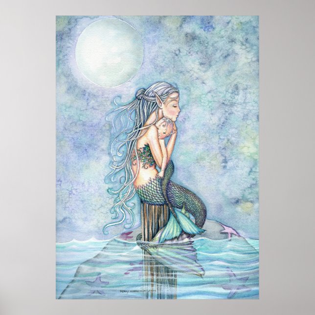 Belle affiche mère et bébé sirène (Devant)