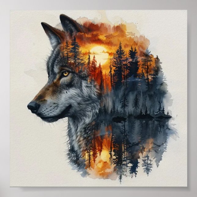 Belle affiche murale 3D Wolf Wilderness (Devant)